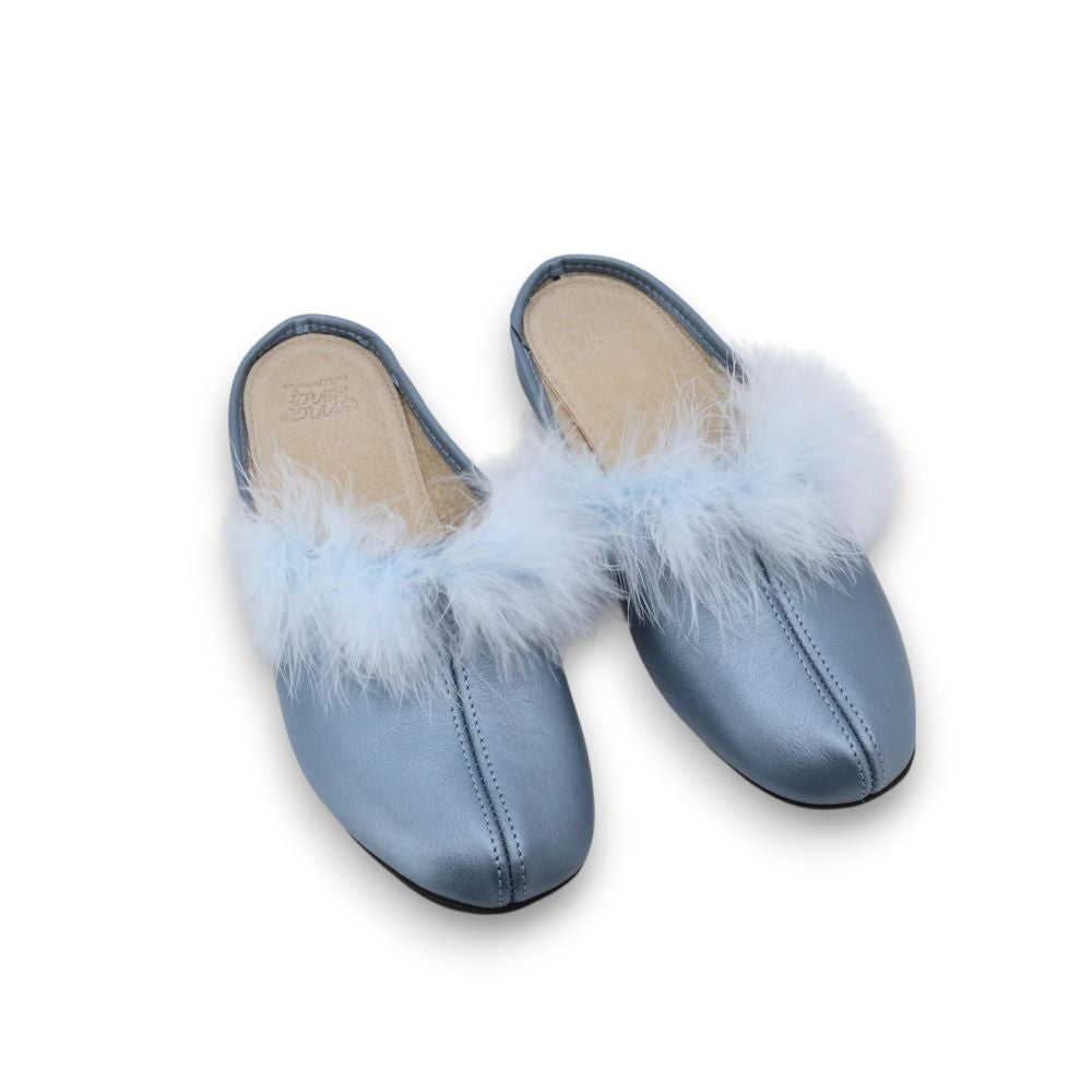 Trinity leather women’s slippers – Light blue
