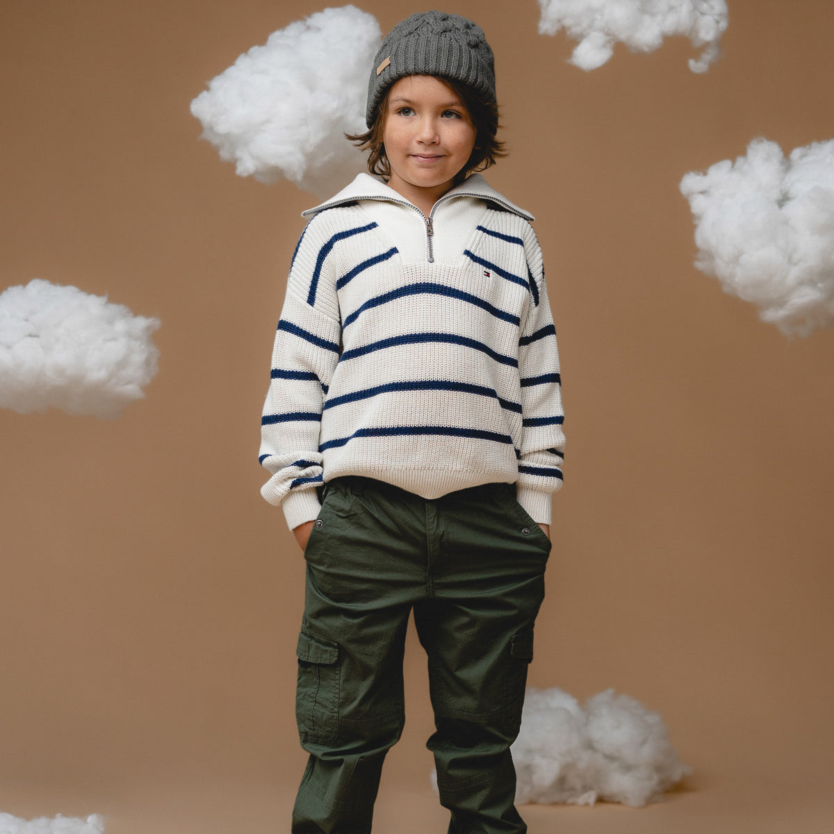 100% Baby Alpaca Cable Hat for Kids - Botanical Green