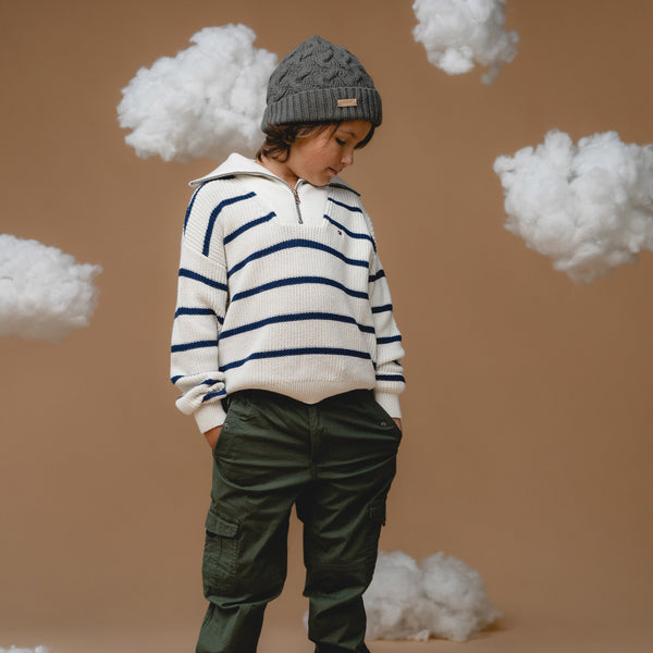 100% Baby Alpaca Cable Hat for Kids - Botanical Green