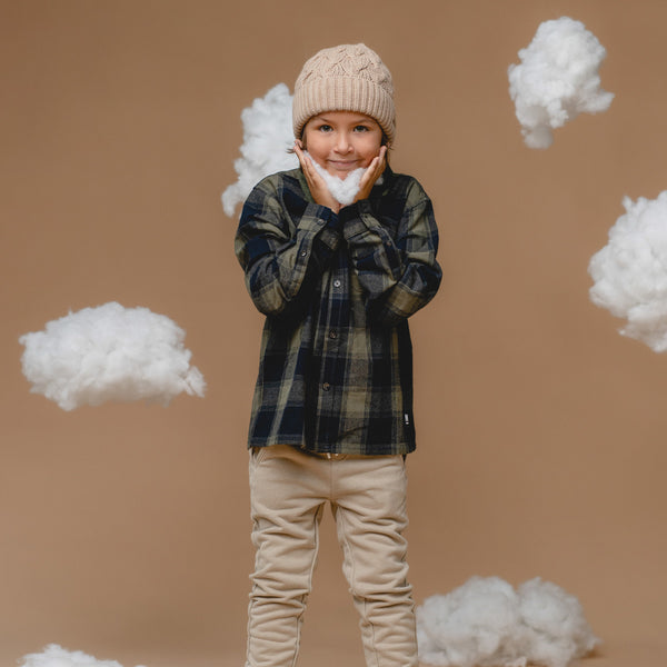 100% Baby Alpaca Cable Hat for Kids - Wheat